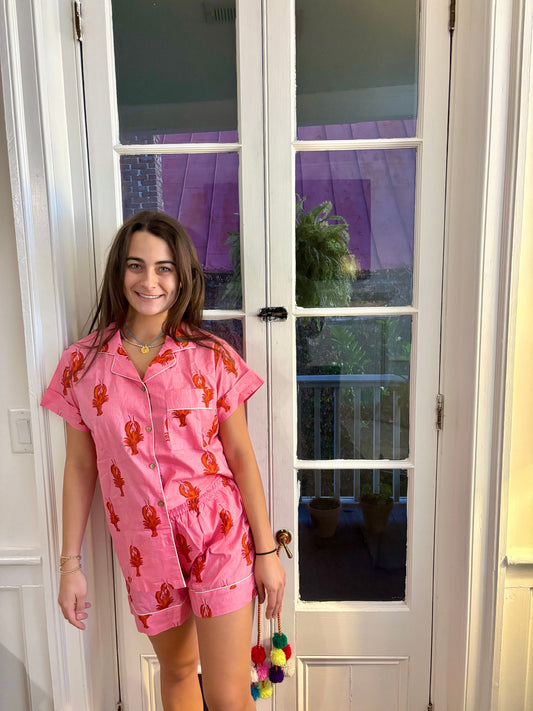 Pink Lobster Short Pajama Set