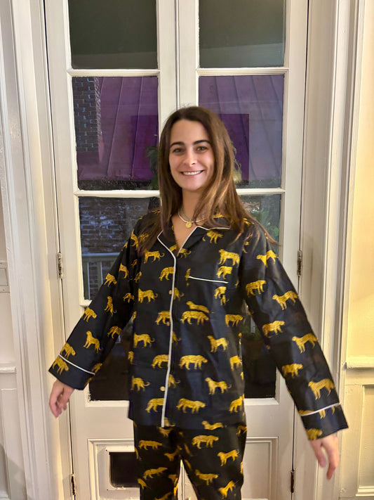Black Cheetah Long Pajama Set